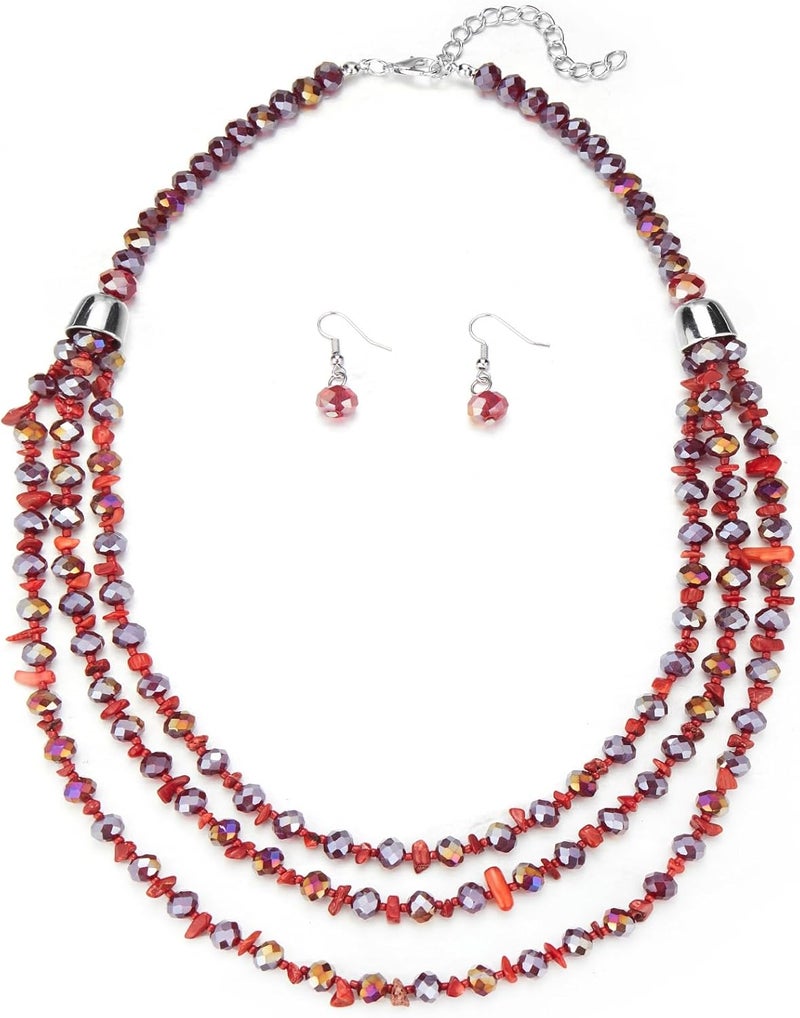 Errally Store Layered Beaded Statement Necklace Multi Strand Crystal Beads Collar Necklace and Earring Sets for Women Fashion Costume Jewelry Set Gifts for Her - Image 1